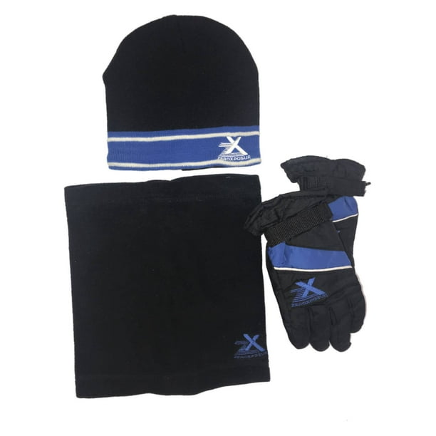 ZeroXposur Boys Black & Blue Snow & Ski Gloves Gaiter & Beanie Hat Set L/XL ZeroXposur Boys Black & Blue Snow & Ski Gloves Gaiter & Beanie Hat Set L/XL